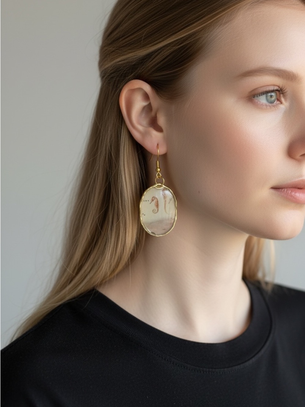 10/3 Handcrafted Gold-Tone Sea Glass Drop Earrings - Cream Accent